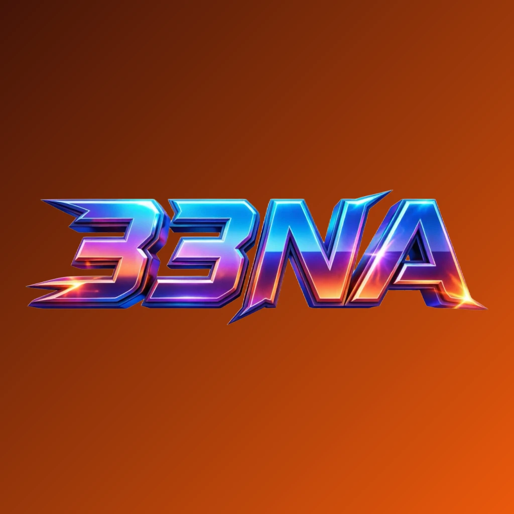 33NA bold gaming logo featuring strong 3D lettering in energetic colors with a modern esports-inspired horizontal rectangular wordmark on a transparent background